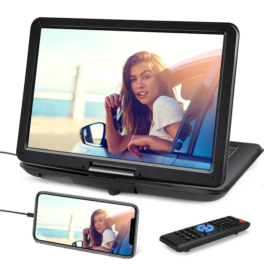 16 Inch Portable DVD Player with Free Bag, HDMI Input, 1080HD Sync Screen AV in & Out, 5000mAh Rechargeable Battery, Region Free, Last Memory Function