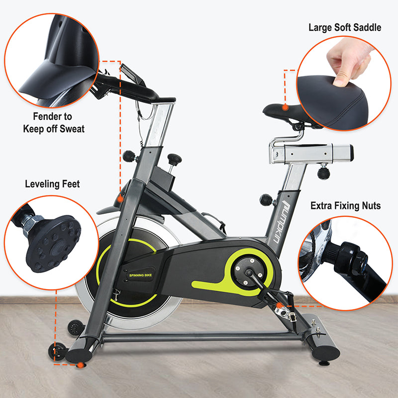 Magnetic Indoor Stationary Cycling Exercise Bike with Adjustable Magnetic Resistance Belt Drive Bicycle and Comfortable Seat