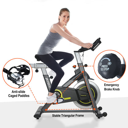 Magnetic Indoor Stationary Cycling Exercise Bike with Adjustable Magnetic Resistance Belt Drive Bicycle and Comfortable Seat